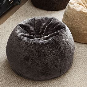 Large Faux Shearling Charcoal Faux Fur Bean Bag Chair