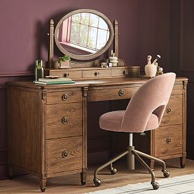 Chris Loves Julia Aged Oak Smart Vanity Desk (57.5"w x 22.5"d)