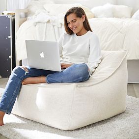 Large Tweed Ivory Modern Bean Bag Lounger