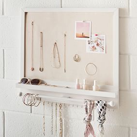 No Nails Wall Jewelry Holder and Linen Pinboard (24"x22")