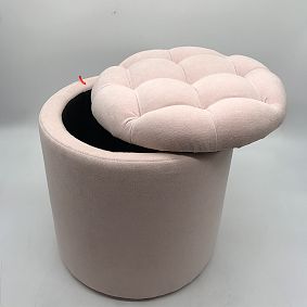 Open Box: Tufted Round Storage Ottoman - Performance Plush Chenille Sepia Rose