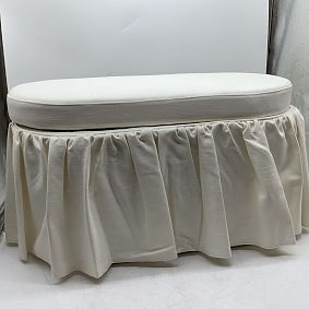 Open Box: Skirted Oval Storage Bench (33.5") - Performance Linen Blend White