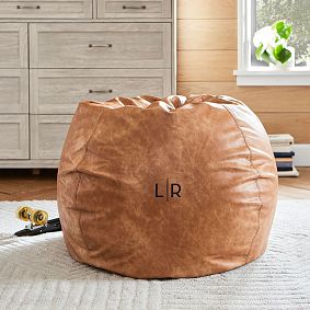 Large Faux Leather Caramel Bean Bag Chair Slipcover Only