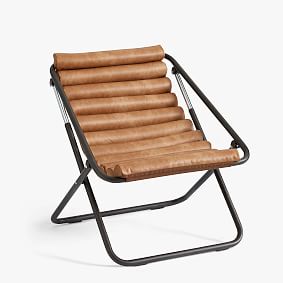 Faux Leather Caramel  Channeled Sling Chair