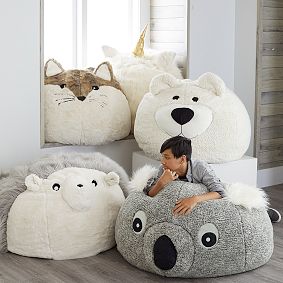 Large Unicorn Faux Fur Critter Bean Bag Chair Slipcover