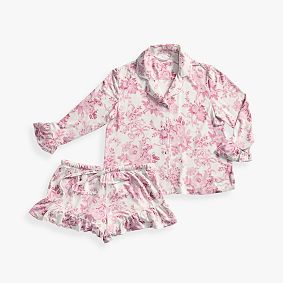 LoveShackFancy Garden Damask Ruffle Short Bamboo Viscose Pajama Set