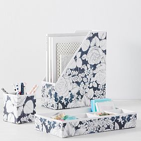 Printed Paper Desk Accessories, Charcoal Floral