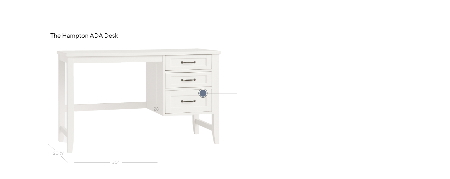 Image shows Pottery Barn Teen Hampton Desk - ADA with annotated measurements.