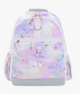 Front-facing image of Gear-Up Adaptive Backpack in Color Flow Metallic Watercolor Tie Dye print.