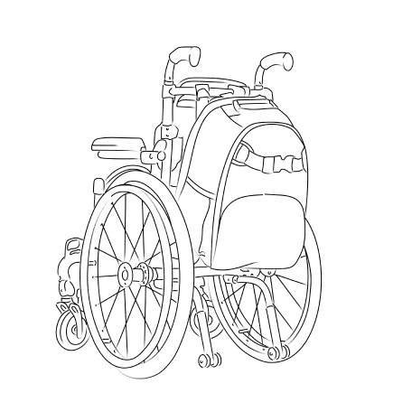Three sketches are shown side by side depicting how the same Pottery Barn Teen Gear-Up Adaptive Backpack can be attached to all the most common assistive devices, including a walker and various wheelchairs.