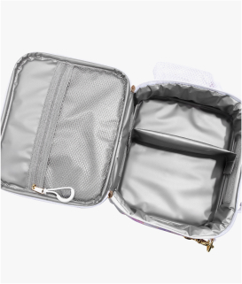 Image of Gear-Up Adaptive Lunch in Color Flow Metallic Watercolor Tie Dye print, showing interior compartments.